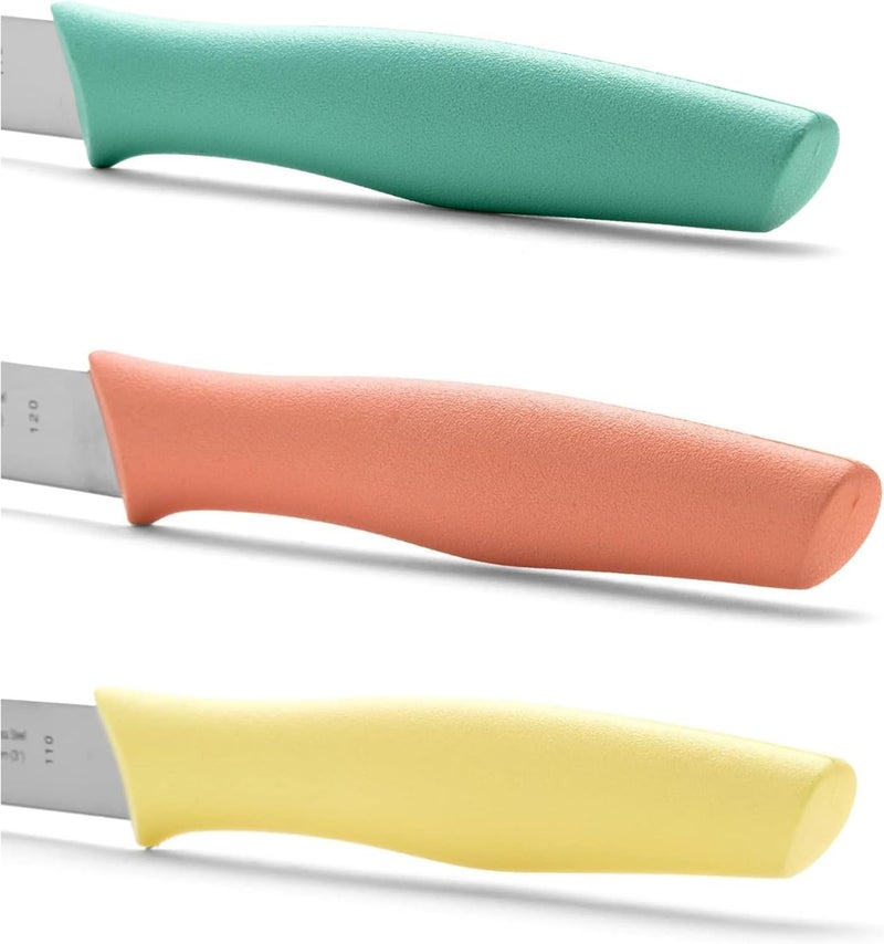 Arcos Paring Knife Set of 3 Pieces 4 Inch Stainless Steel. Colorful Kitchen Knives for Peeling Fruits and Vegetables. Ergonomic Polypropylene Handle. Series Nova. Color Orange, Yellow and Blue. - Image 4